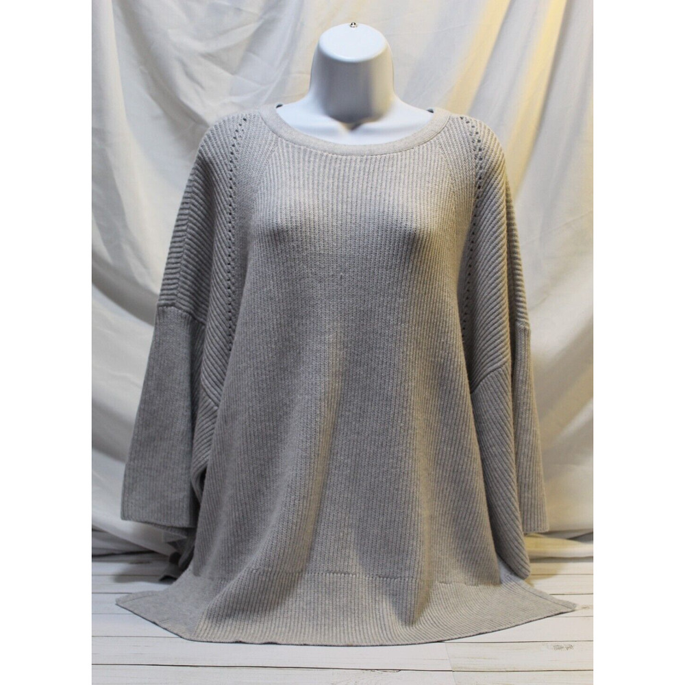 Ann Taylor Women's XS/S Gray Ribbed Tunic Sweater Wide Drop Sleeve Slits Soft